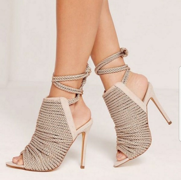 Fancy Rope Style Block Heel Lace Up Dress Sandals Sexy Slingback Open Toe Strappy Platform Heels 